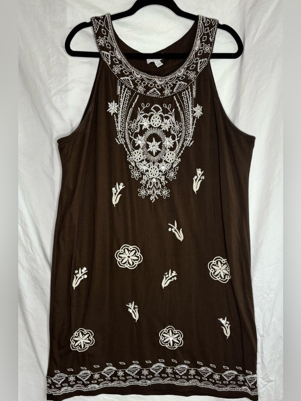Charter Club Deep Walnut Embroidered Sleeveless Tunic Shift Dress size 2X